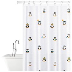 Штора для ванной, текстиль, Tatkraft Funny Penguins, 180x180 см