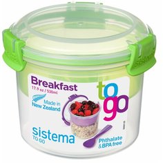 Sistema Контейнер круглый двухуровневый с ложкой TO GO 21355, 12x12 см, зеленый