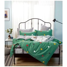 Постельное белье 2-спальное с евро простыней Tango TPIG2-1170-50, сатин, 50 х 70 см, зеленый/серый