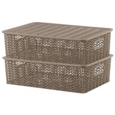 Набор 2-х корзинок с крышками 7,5 л 35х24,5х10,5 см EL Casa Вязь капучино