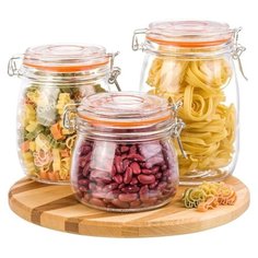 Набор 3 банок для хранения "Оранжевая" с крышкой и металл зажимом, 1 л, 800 мл, 500 мл Elan Gallery