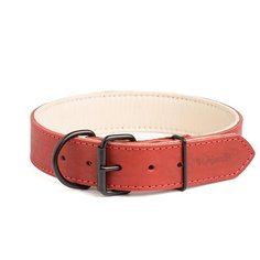 Ошейник кожаный с мягкой бежевой подкладкой GRIPALLE Гросс , натуральная кожа, черная стальная фурнитура, размер: ширина 30 мм, длина 35 см, цвет красный,