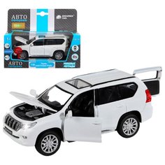 Машинка детская, металлическая, инерционная, Автопанорама, коллекционная, 1:32 Land Cruiser Prado, белый, свет, звук, открывающиеся двери
