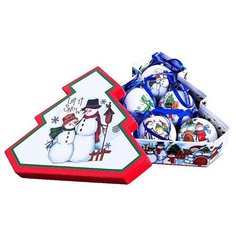 Набор ёлочных новогодних шаров СНЕГОВИЧКИ-ПЕСТРОВИЧКИ, папье-маше, глянцевые и текстурные, 75 мм, упаковка 6 шт., Mister