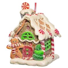 Ёлочная игрушка ДОМИК-ПРЯНИК С ЛЕДЕНЦАМИ с подсветкой LED-огнями, полирезин, 6.2х6.2х8 см, Forest Market MAY6735B