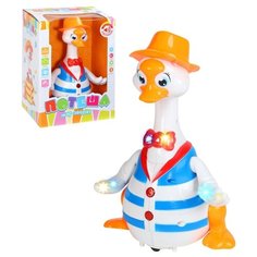 Развивающая игрушка для малышей "Утенок в шляпе", двигается во всех направлениях, на батарейках, серия "Потеша", световые и звуковые эффекты. Размер игрушки: 15*11*22 см Zhorya