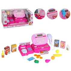 Игровой набор детский "Касса" на батарейках, для игры в магазин, в комплекте сканер, продукты, весы и др., цвет розовый, в/к 37*19*18 см Компания Друзей