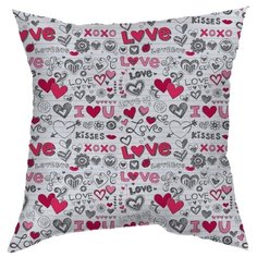 Подушка декоративная "Сердечки и любовь", 40*40 см. Сирень