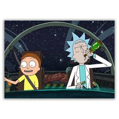 Магнит на холодильник большой - A4, рик и морти, профессор пьет из бутылки Drabs
