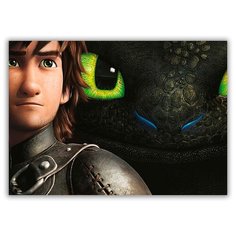 Магнит на холодильник малый - A5, как приручить дракона, парень и дракон крупный план Drabs