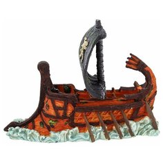 Фигурка для аквариума Prime Затонувший пиратский корабль 27.5х9.5х14 см оранжевый/серый/коричневый P.R.I.M.E.