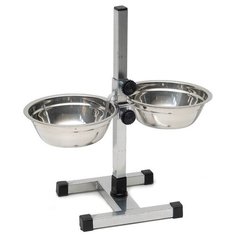 Подставка Пижон разборная с верхним фиксатором с двумя мисками для собак 2 л хром