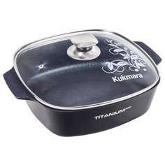 Кастрюля квадратная с антипригарным покрытием со стеклянной крышкой Kukmara (Titanium Pro) ккт651а, 6.5 л