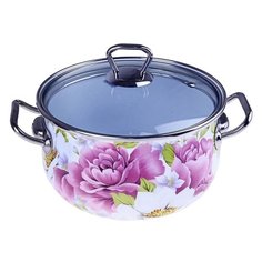 Кастрюля Интерос Пион, 1.5 л, белый/розовый/фиолетовый