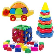 Набор развивающий: Логическая черепашка (15-5877) + Игрушка "Кубик логический большой" (40-0010) + Пирамида детская большая (40-0045) Karolina Toys