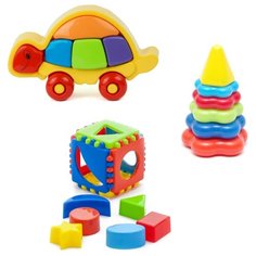 Набор развивающий Логическая черепашка (15-5877) + Игрушка "Кубик логический малый" (40-0011) + Пирамида детская малая (40-0046) Karolina Toys