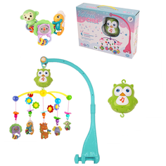 Мобиль каруселька на кроватку Зверята: музыкальный, съемные игрушки-погремушки, HL2018-48R Tong DE