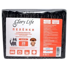 Пеленки для щенков впитывающие Glory Life с суперабсорбентом и липким слоем 60х60 см черный 20 шт.