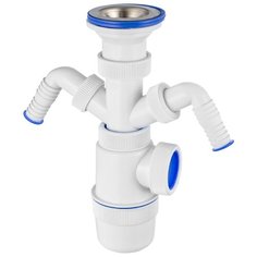 VIrPlast Сифон "Элит" с нержавеющей чашкой D70 мм и с двойным отводом, 1 1/2"- D40