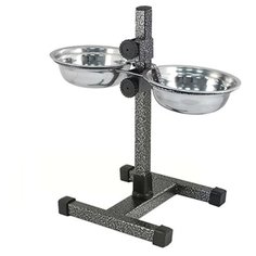 Стойка с мисками для животных ХОРОШКА регулируемая, шагрень, метал., h30см, D16см, 2х0,5л