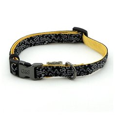 Ошейник для собак GREAT&SMALL с принтом косточки 25х450-650мм нейлон черный