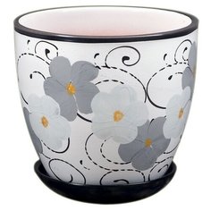Горшок Художественная керамика Фиалка дневная с подставкой белый/черный