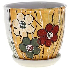 Горшок Художественная керамика Рапсодия с подставкой зеленый/желтый/белый