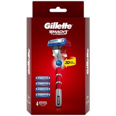 Бритвенный станок Gillette Mach3 Turbo c символикой UEFA Champions League ,красный/серебристый, сменные кассеты 4 шт.