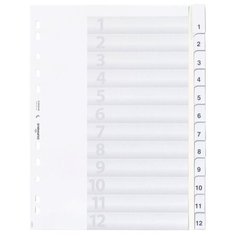 Разделитель пластиковый DURABLE А4 на 12 разделов с вставными табуляторами, белый