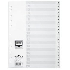 Разделитель цифровой пластиковый DURABLE на 20 разделов с титульным листом, белый