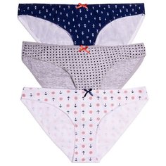 Vis-a-Vis Набор трусов бикини классика с принтом, 3 шт., размер XS, white/d.blue/m.l.grey