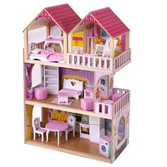 DreamToys кукольный домик Серафима с мебелью, светом и съемной мансардой, розовый