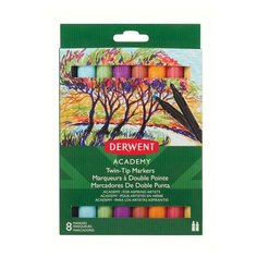 Фломастеры Derwent Academy Twin-Tip - Chisel,8 цв,картонная упако