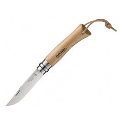 Нож Opinel №7, нержавеющая сталь, бук, с кожаным темляком