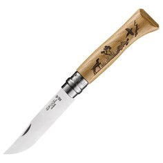 Нож Opinel №8, нержавеющая сталь, рукоять дуб, гравировка собака