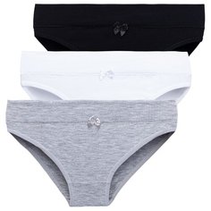 Magic lady Набор трусов слипы средней посадки, 3 шт., размер 44, серый меланж/белый/черный