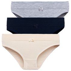 Magic lady Набор трусов слипы средней посадки, 3 шт., размер 42, серый меланж/темно-синий/бежевый