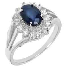 Balex Кольцо 1405936483 из серебра 925 пробы с сапфиром корундом природным и фианитом, размер 17