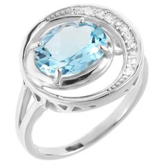 Balex Кольцо 1405936435 из серебра 925 пробы с топазом голубым природным и фианитом, размер 16.5