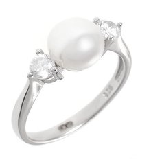 Balex Кольцо 1433920151 из серебра 925 пробы с жемчугом культивированным и фианитом, размер 18