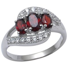 Balex Кольцо 1410931493 из серебра 925 пробы с гранатом природным и фианитом, размер 17.5