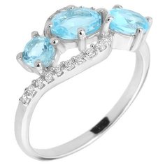 Balex Кольцо 1410931004 из серебра 925 пробы с топазом голубым природным и фианитом, размер 19