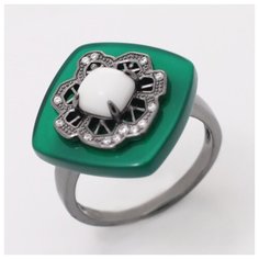 Balex Кольцо 1425930067 из серебра 925 пробы с хризопразом природным, ониксом и фианитом, размер 19