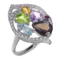 Balex Кольцо 1405936290 из серебра 925 пробы с раухтопазом природным, аметистом природным, хризолитом природным, топазом голубым природным, цитрином природным, гранатом природным и фианитом, размер 18
