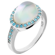 Balex Кольцо 1432820096 из серебра 925 пробы с перламутром, ювелирным стеклом и бирюзой синтетической, размер 18