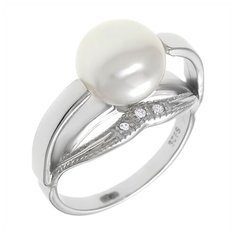 Balex Кольцо 1422910216 из серебра 925 пробы с жемчугом культивированным и фианитом, размер 17