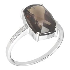 Balex Кольцо 1410931014 из серебра 925 пробы с раухтопазом природным и фианитом, размер 18