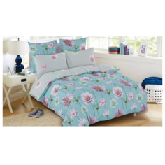 Постельное белье семейное Cleo Pure cotton 108-PC, поплин, 70 х 70 см, голубой/розовый/серый