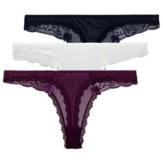 Magic lady Набор трусов стринги с низкой посадкой, 3 шт., размер 42-44, шампань/темно-синий/фиолетовый