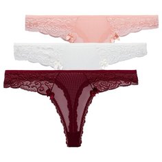 Magic lady Набор трусов стринги с низкой посадкой, 3 шт., размер 42-44, шампань/персик/бордовый